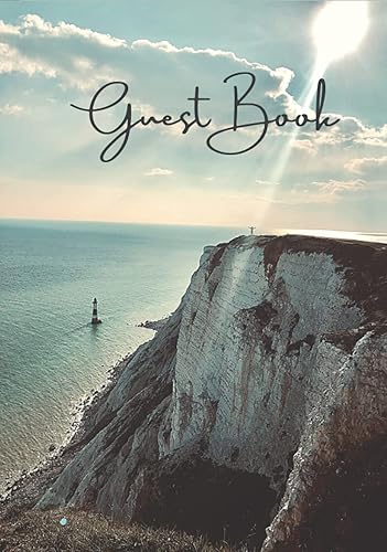 Guest Book: Seaside Guest Book for a Holiday Home Hardcover Perfect for Coastal Bed &amp; Breakfasts Lodges Inns Vacation Rentals Beach Apartments | United Kingdom Coastline with Lighthouse