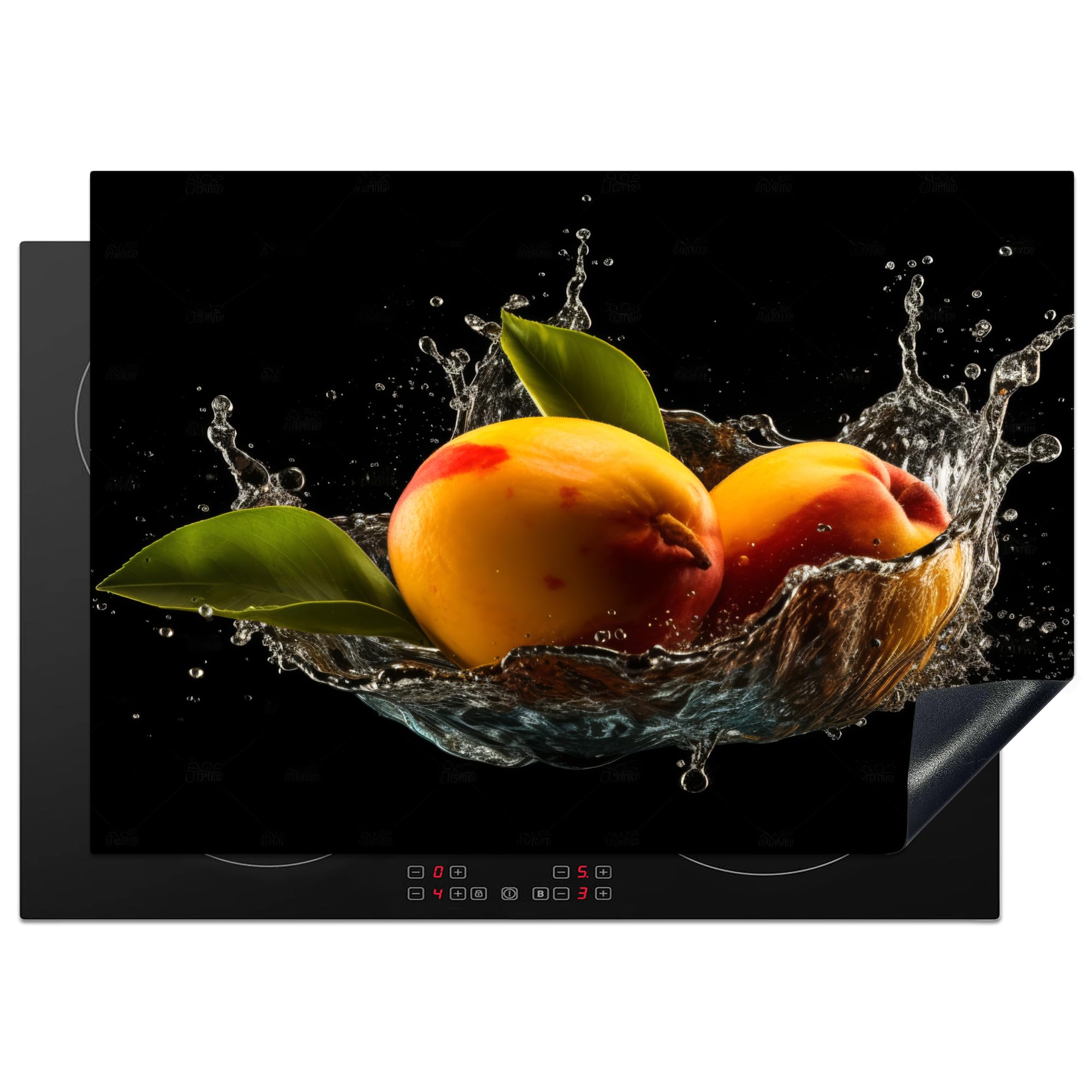 KitchenYeah© Induction Hob Cover Protector Mat 20.5"x29.5" / 75x52 cm Kitchen Universal Ceramic Covers for Electric Cookers Vinyl Mango - Fruit - Water - Black - Leaf