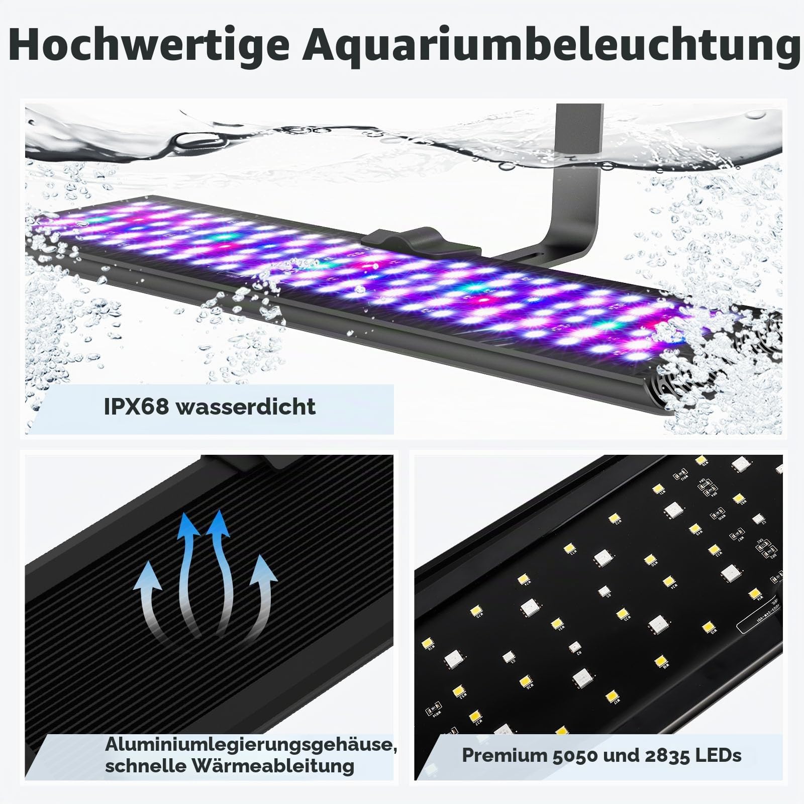 AQQA Aquarium LED Beleuchtung,24/7 Modus Clip-on Aquarium Licht,DIY-Modus Vollspektrum Aquarium Pflanzenlicht,14W Einstellbarer Timer/Helligkeit mit Memory-Funktion, für 30-45cm Aquarien