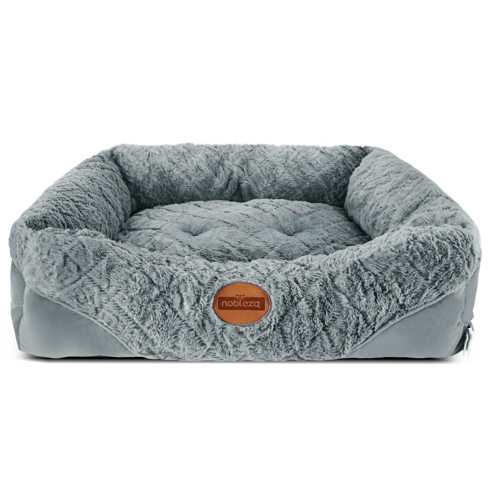 Nobleza Extra Large Dog Bed - Ultra Soft Washable Plush Dog Sofa XL with Anti-Slip Bottom, Rectangle Grey Pet Bed, 90x80x24cm