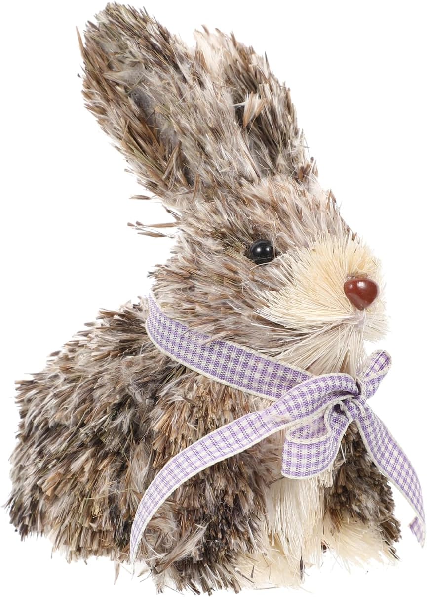 Handmade Straw Rabbit Ornament Lightweight Woven Bunny Decor for Home Desktop Natural Straw Sitting Rabbit Figurine for Living Room and Office Decoration