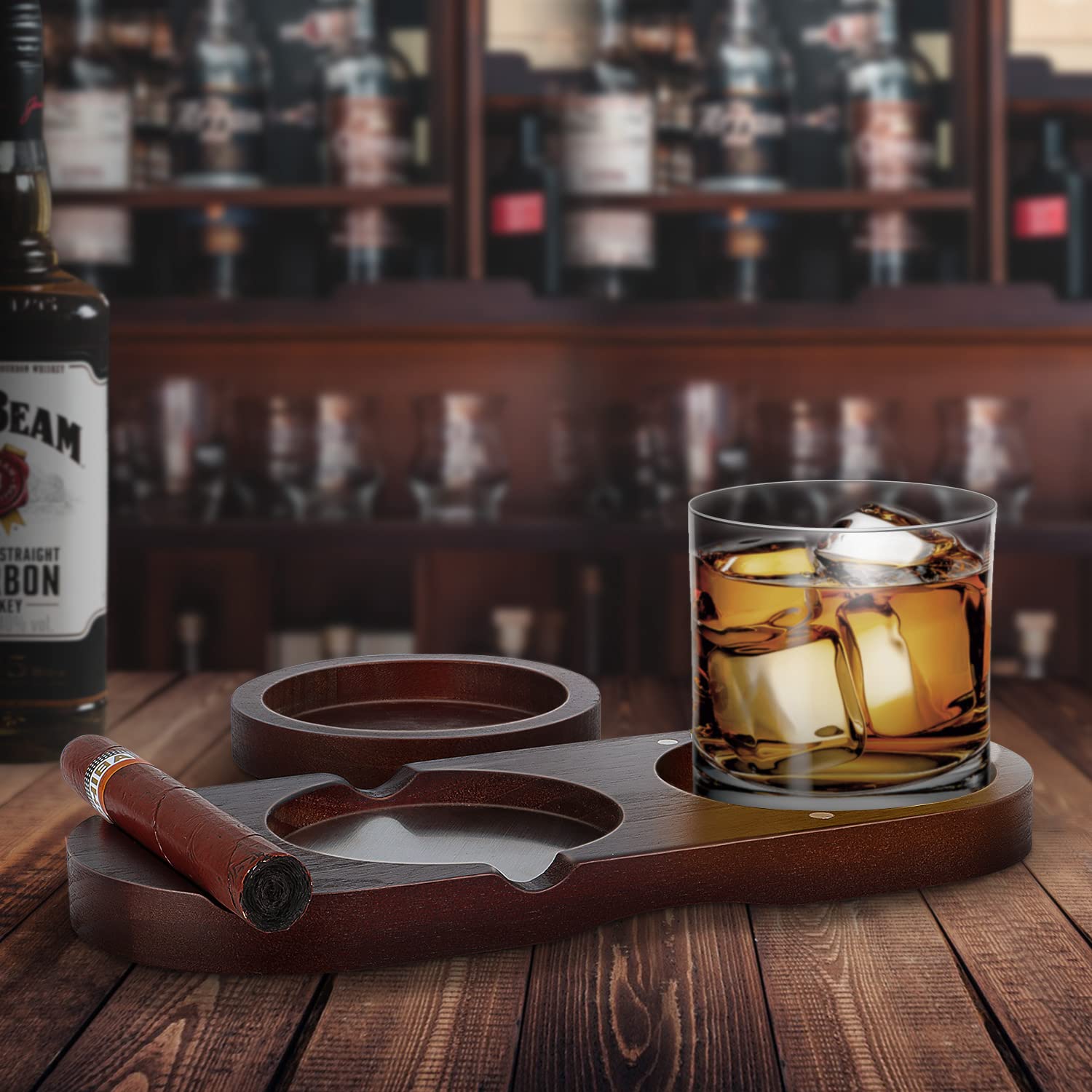 Amazon｜木製葉巻灰皿コースター、アッシュトレイとウイスキーグラス