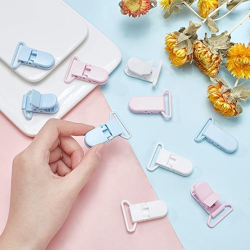 Miniatura 3 de CHGCRAFT 30 piezas de 3 colores de plástico ambiental para chupete de bebé, clip de bricolaje para babero, soporte de juguete de reemplazo para