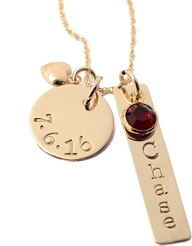 14K Gold Filled Personalized Name Birthstone Necklace - Mother's Day Birthstone Jewelry - Mom or New Grandma Pendant for Christmas