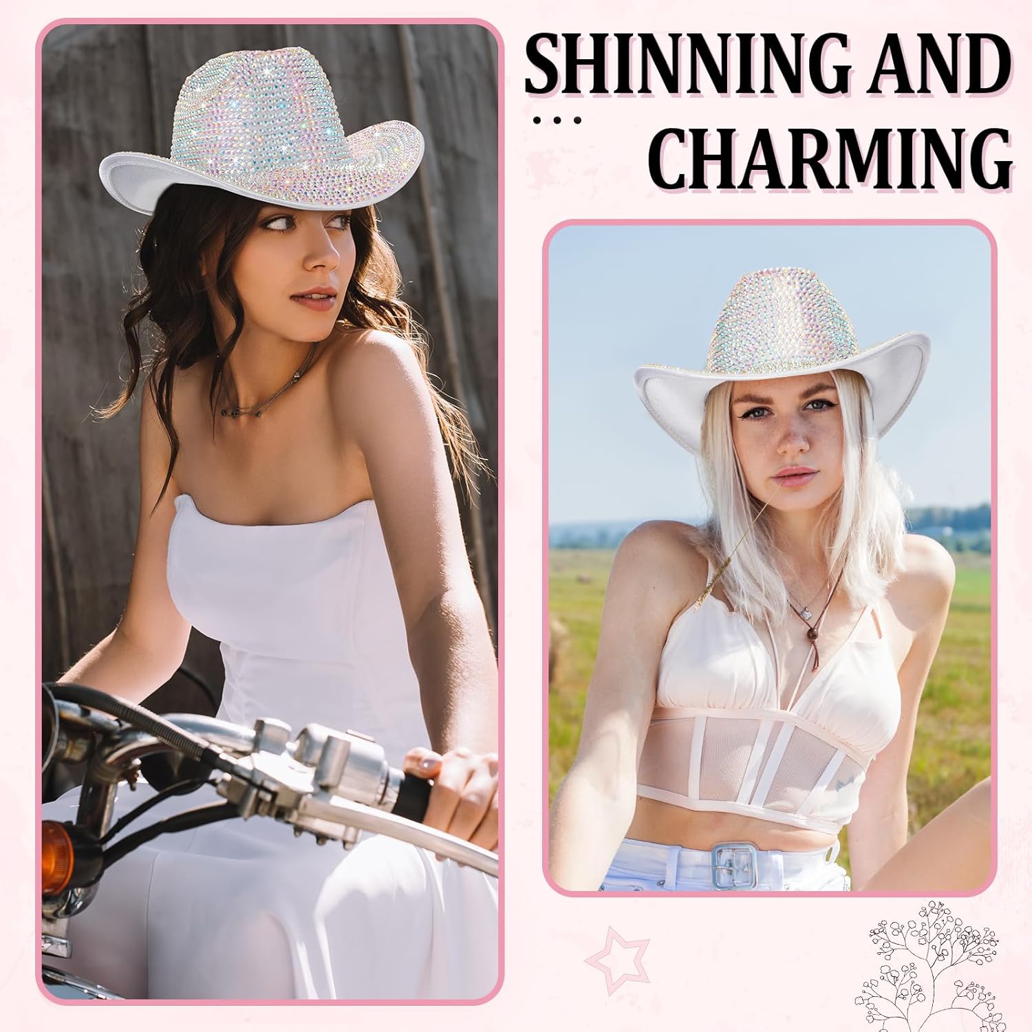 Hercicy Rhinestone Cowboy Hat with Diamond Fringe Bling Cowgirl Hat With Western Wide for Cosplay Wedding - Image 5