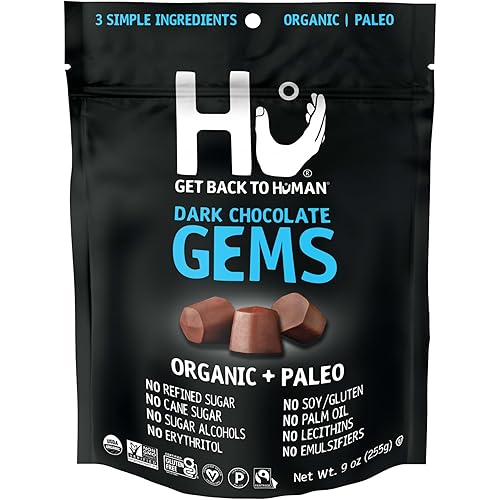 Hu Gems Chocolate Chips Vegan Snacks | 9oz | Organic, Paleo, Dark Chocolate Baking Chips | Great for Baking & Snacking, Non GMO, Kosher Chocolate