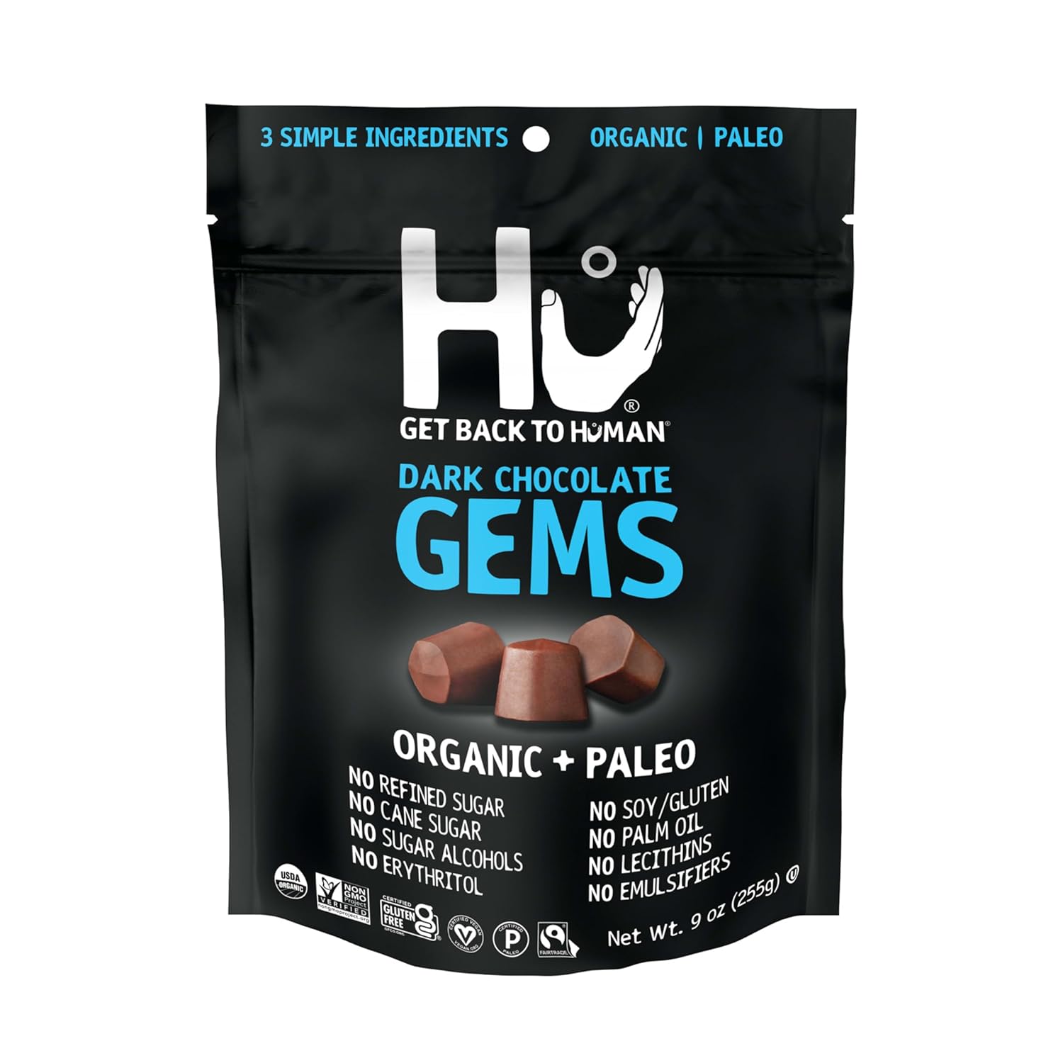 Hu Gems Vegan Chocolate Chips 9oz | Organic Paleo Dark Chocolate Baking Chips, Gluten-Free No Refined Sugar Snacking