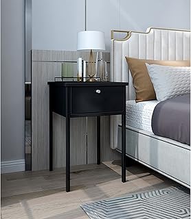 Stolik nocny czarny，Szafka nocna z kutego żelaza，Geometryczny szafka nocna szafka，Stolik nocny z 1 szufladą szafka do przechowywania szafka do przechowywania 40 * 40 * 60 cm(Kolor: czarny)