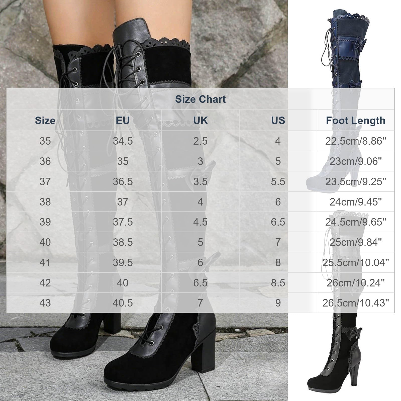 Cuissardes Femme en Simili Cuir, Nœud et Laçage, Zip Latéral, Talon Haut