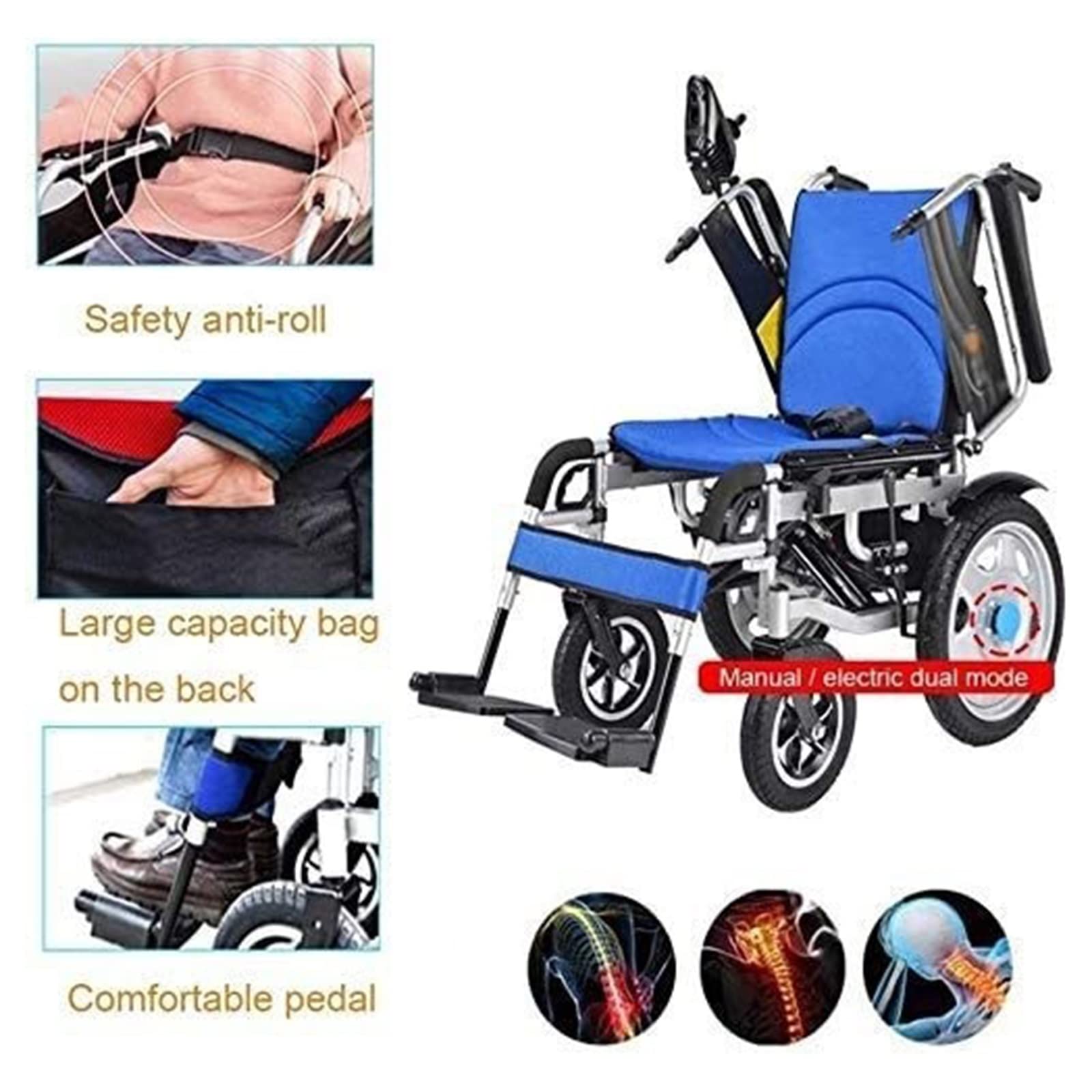 Silla de ruedas eléctrica for adultos, silla de ruedas eléctrica compacta de 12 AH: eléctrica o de manipulación manual, sillas de ruedas motorizadas todo terreno for viajes en interiores y exteriores