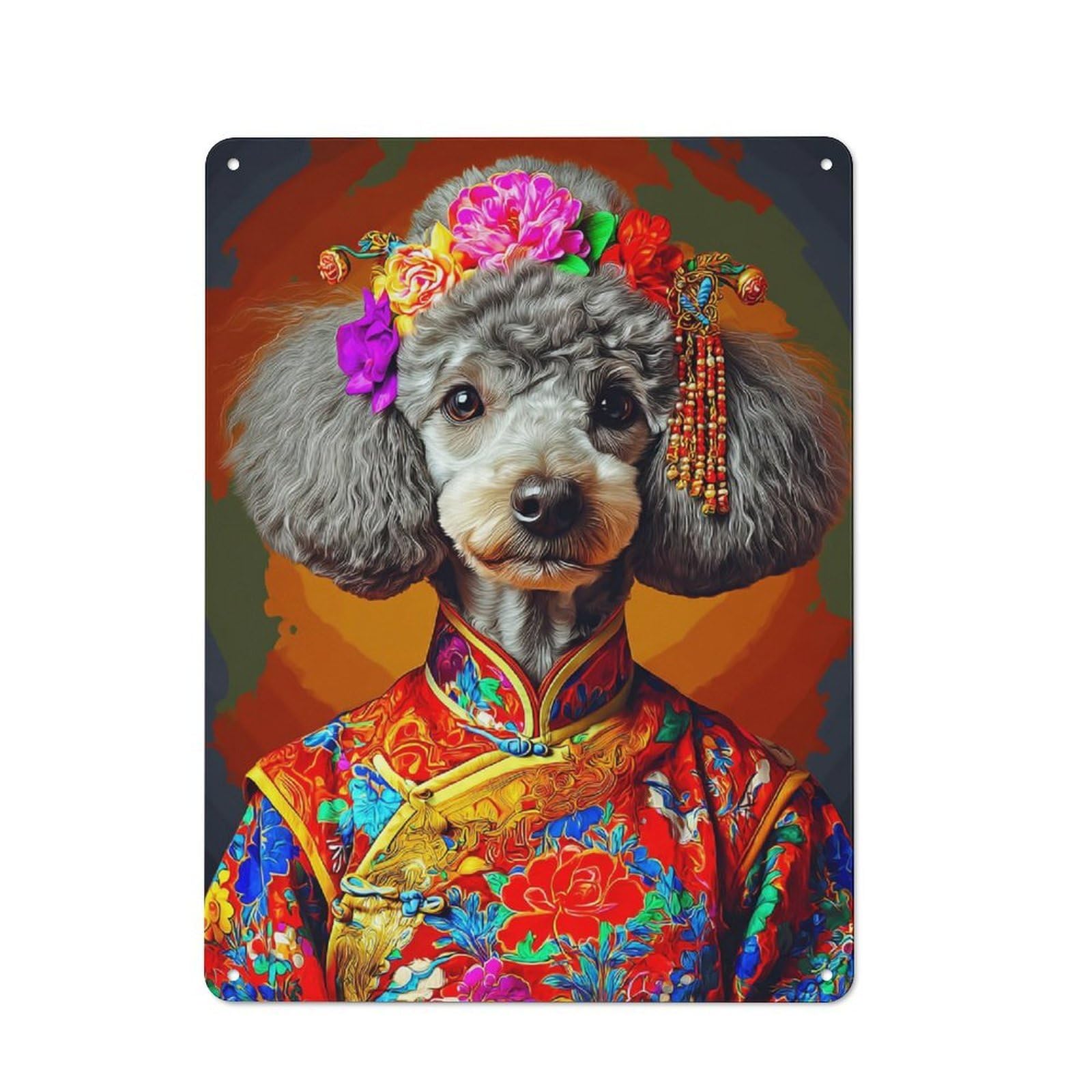 Junmoney Royal Poodle In Vibrant Attire Vintage Bistro Metal Sign 40X30cm, Bistro Wall Plaque For Takeaway, Bar, Kitchen Or Counter Area