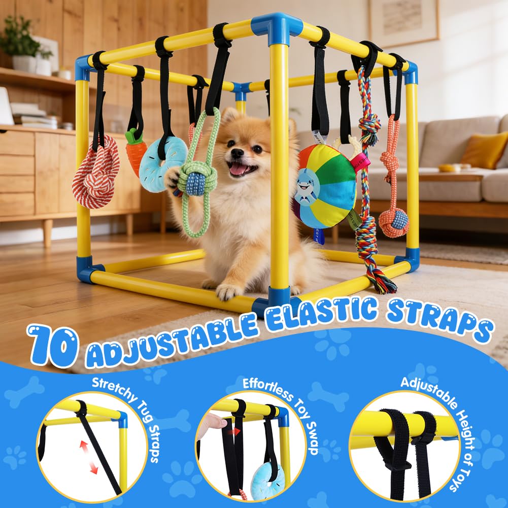 Welpenspielstudio für kleine Hunde mit 10 hängenden Spielzeugen, abnehmbarem Hundeanreicherungsspielplatz, interaktives Hundespielzeug, Dschungel-Fitnessstudio, 49,5 cm Rahmen