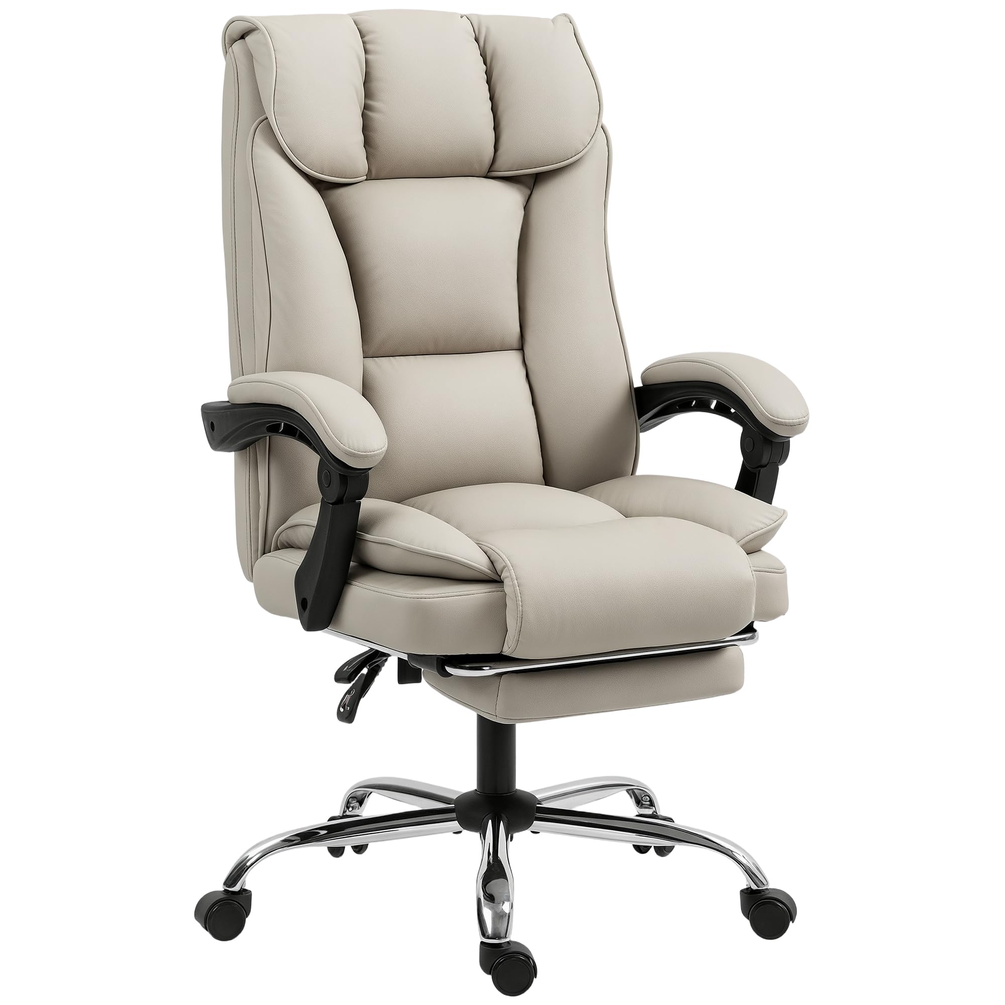 HOMCOM Executive Office Chair with Footrest Pet-Friendly Faux Leather Khaki