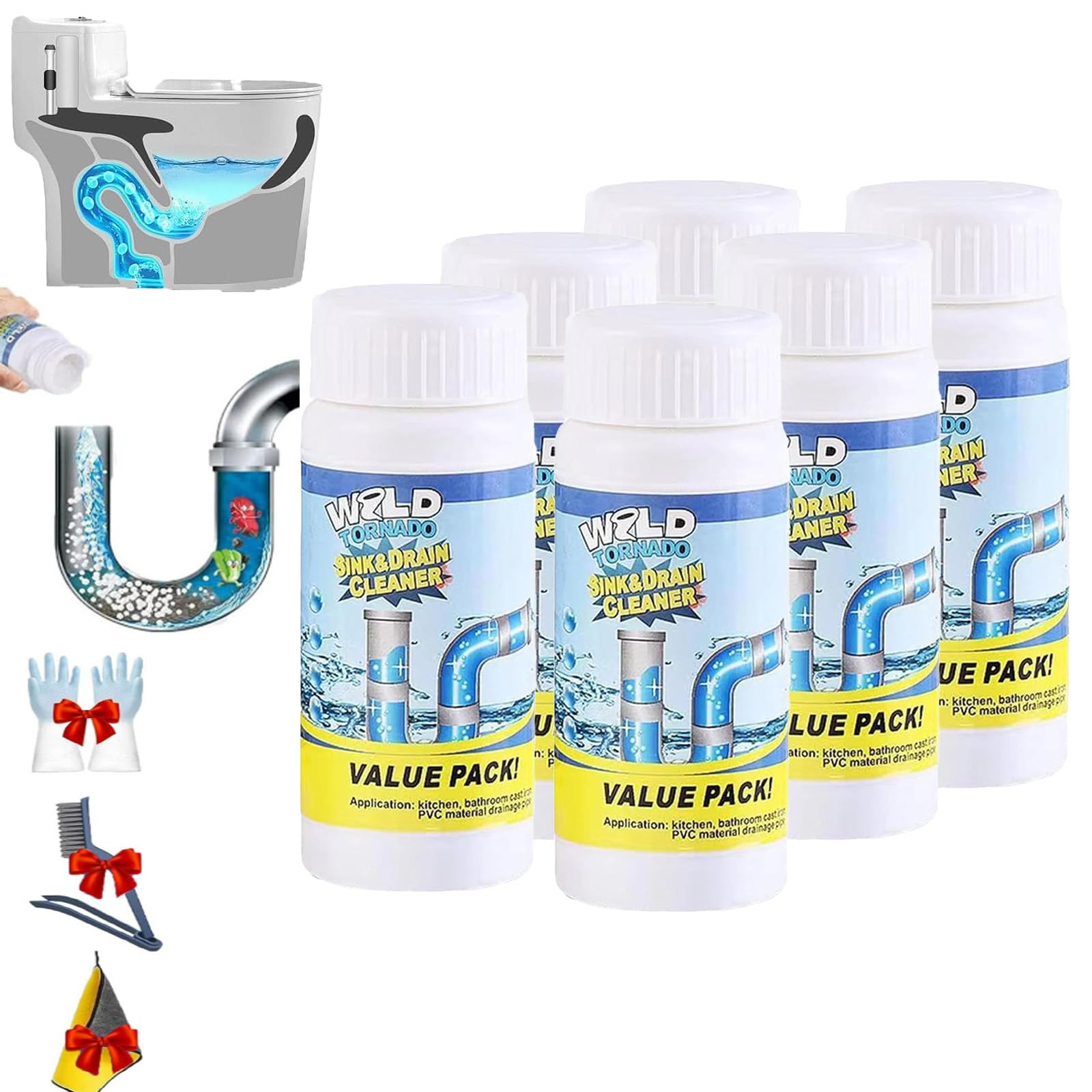 Allfound Drain Cleaner, Sink And Drains Cleaner, Powerful Sink & Drain Cleaner, Wild Sinkdrain Unblocker Pipe Cleanser, For Toilet Bathroom (6pc)