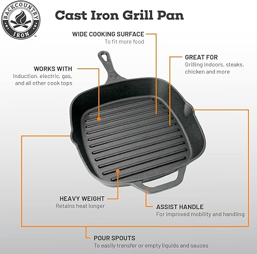 Miniatura 4 de Backcountry Iron Sartén cuadrada de hierro fundido pre-sazonado mediano de 10,5 pulgadas