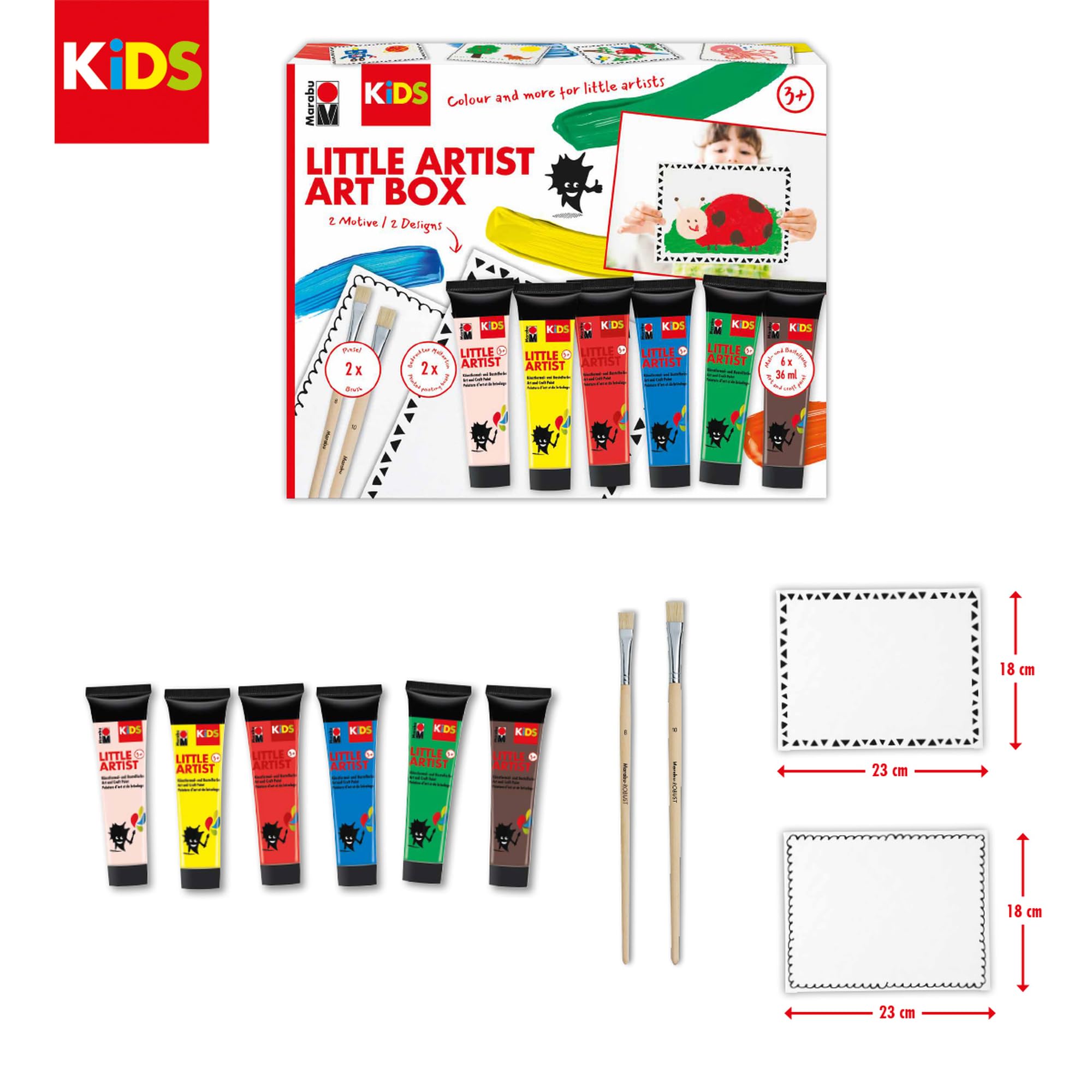 Peinture Pour Enfants Marabu Kids Little Artist - 12 Pots X 36 Ml, Végétalienne, Séchage Rapide, Idéale Dès 3 Ans Pour Tous Supports