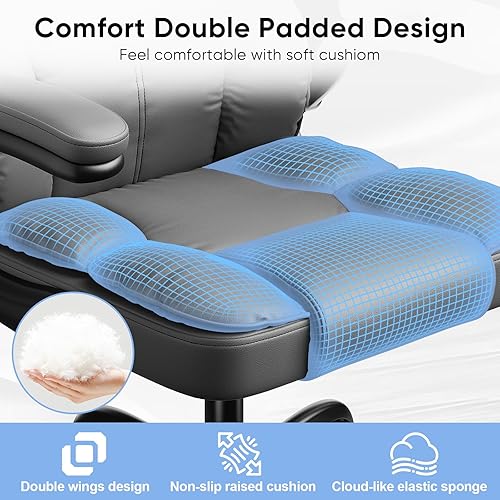 Miniatura 4 de Silla de oficina ejecutiva de cuero, silla de computadora con cojín grueso y soporte lumbar, silla de escritorio ergonómica con reposacabezas y