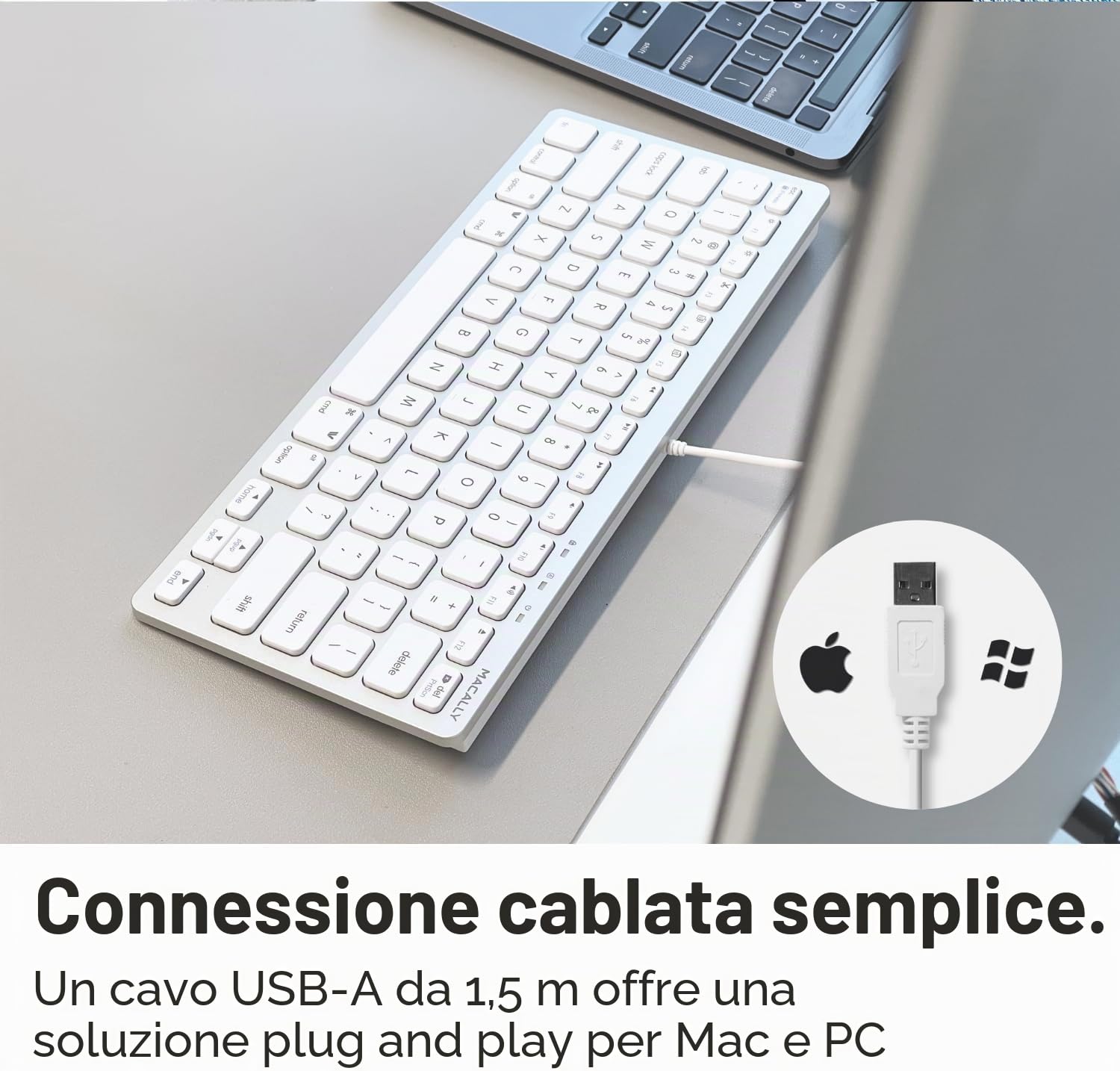 Macally SLIMKEYCA, Compact USB-A Keyboard for Mac, US QWERTY Key cap Layout