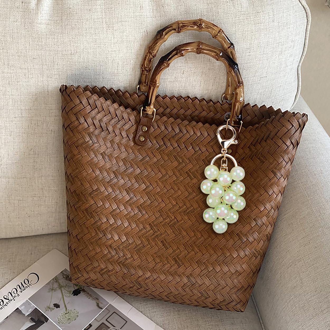 SaiDian 2Pcs Adorable Grape Bag Charm Keychain Cute Keychains for Handbags and Car Decor Fruit Purse Charm Personalizing Accessories - Image 2