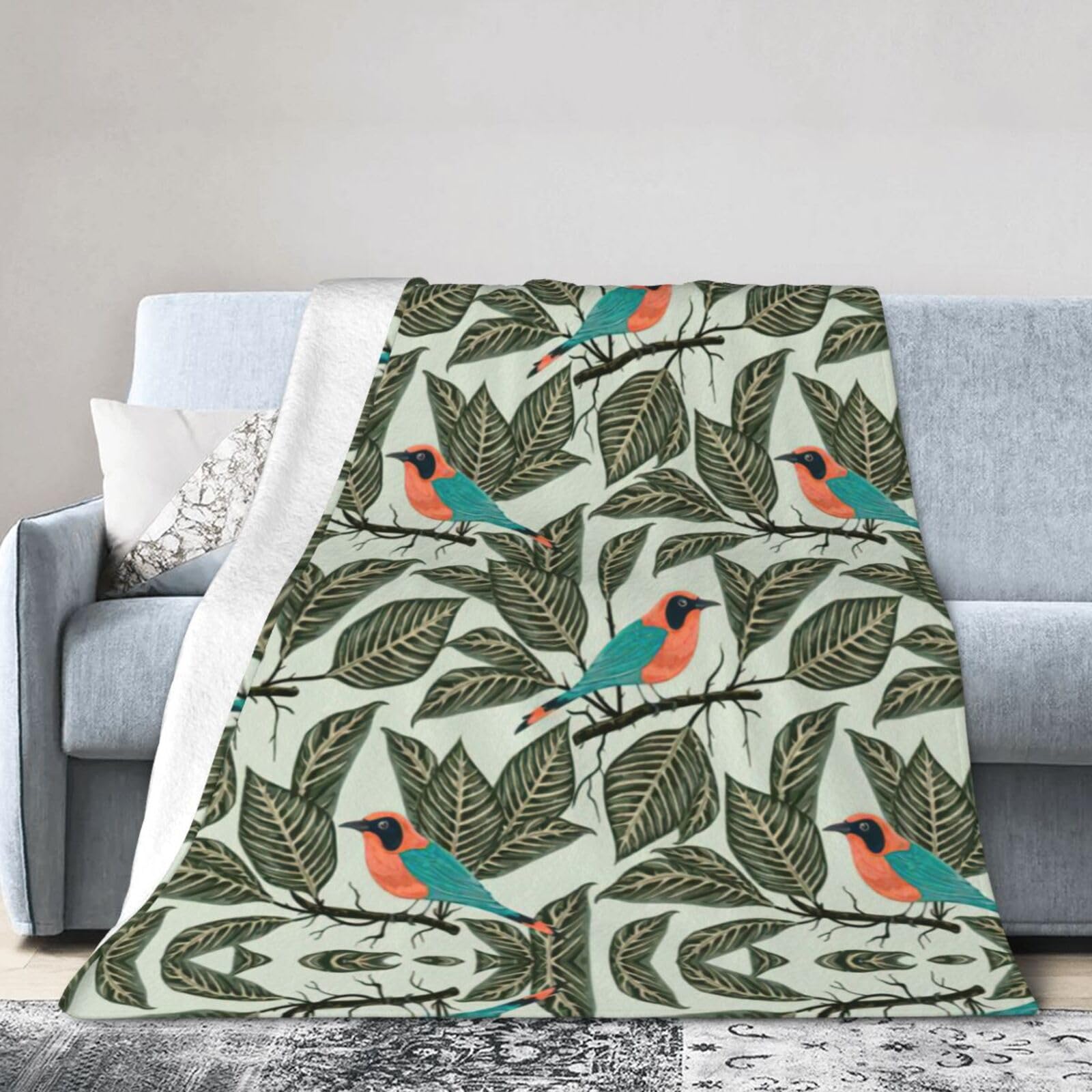 Uusnwaa Soft Cosy Fleece Warm Throw Tropical Plants Print Blanket