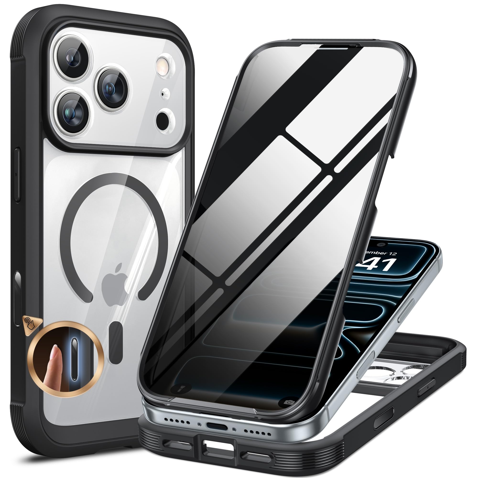 Miracase for iPhone 17 Pro Privacy Series Case, Magsafe, Black