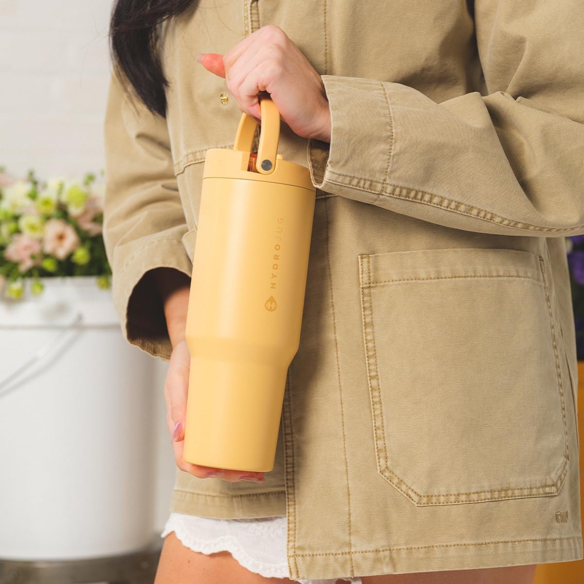 HydroJug Sport - Stainless Steel Tumbler with Straw, Vacuum Insulated, 40oz Leakproof Water Bottle, Ergonomic Design, Reusable, Dishwasher Safe, Rubber Base, Durable for Gym or Outdoors, Marigold
