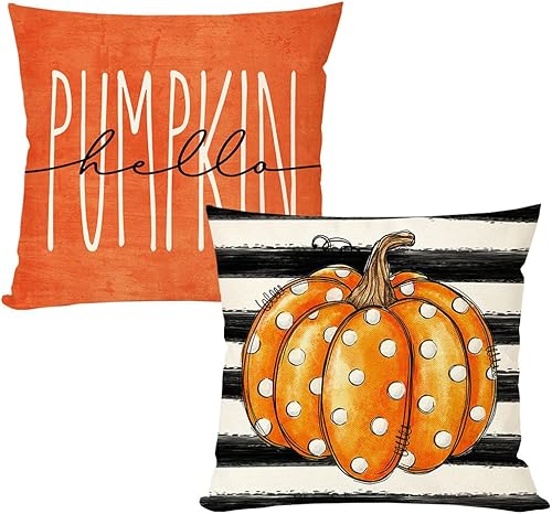 PANDICORN Juego de 2 fundas de almohada de otoño de 12 x 20 pulgadas, diseño de búfalo negro con diseño de calabaza de Hello Pumpkin para