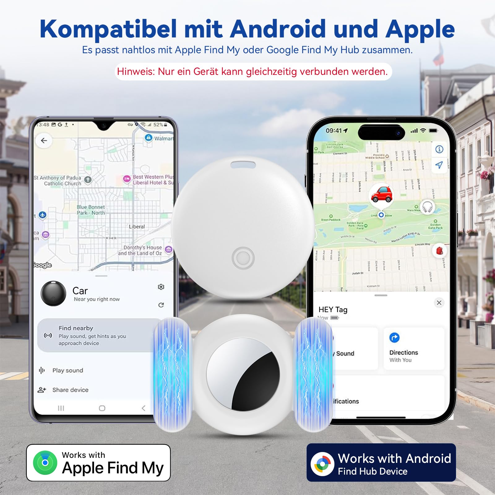 GPS Tracker per Auto, Magnetica Localizzatore GPS Senza Abbonamento Compatibile con Android e iOS, Air Tracker con Custodia Magnetica Impermeabile per Auto/Moto/Bicicletta