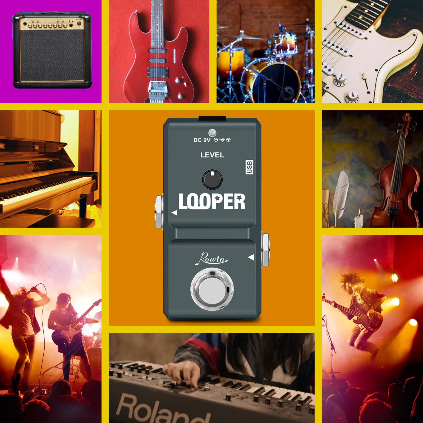 Rowin Tiny Looper LN-332 - Pedale per chitarra, con cavo USB, 10 minuti di registrazione, Loop Station, sovraincisioni Illimitate, per Chitarra Elettrica e Basso