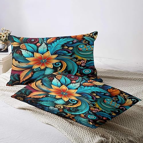 Miniatura 4 de Juego de edredón bohemio para cama doble, 3 piezas, varios tamaños, suave y transpirable, cremallera oculta duradera, lavado de alta densidad,