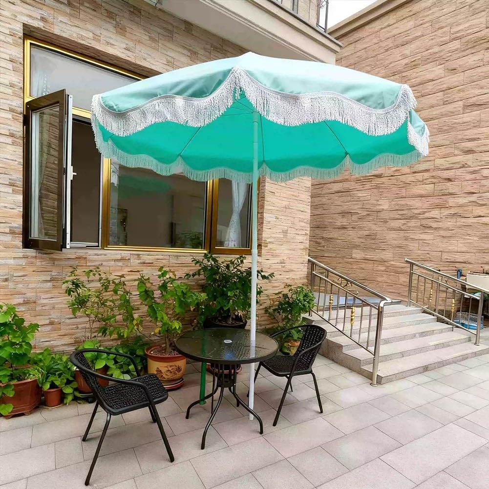 Parasol plażowy z frędzlami 200 cm, przenośny parasol ogrodowy z składany, uchylnym i regulowana wysokość, UPF 50+, wodoodporny