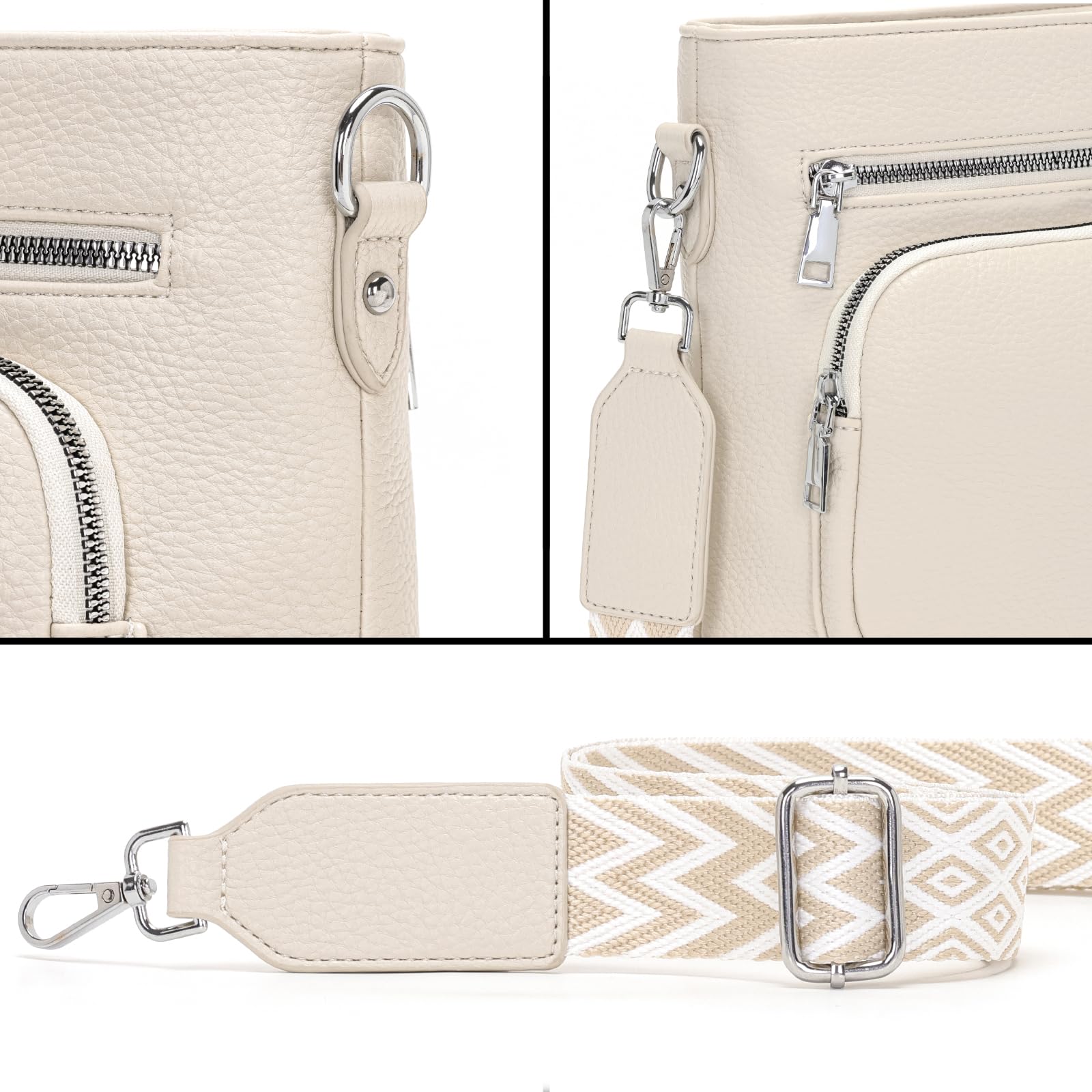 Snmoec bolso bandolera mujer mediano bolso cruzado mujer Bolso para móvil con correa ancha Beige