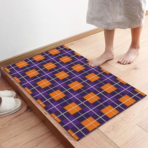 Miniatura 4 de Teamery Tapete de puerta para decoración de dormitorio, tapete de rejilla naranja y morado, alfombras de vacaciones para sala de estar, alfombras de