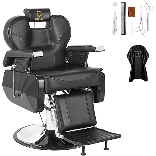 Barber Chair - Hydraulic Reclining Salon Styling Hair Chair with 360 Swivel and Rolling Casters - Black