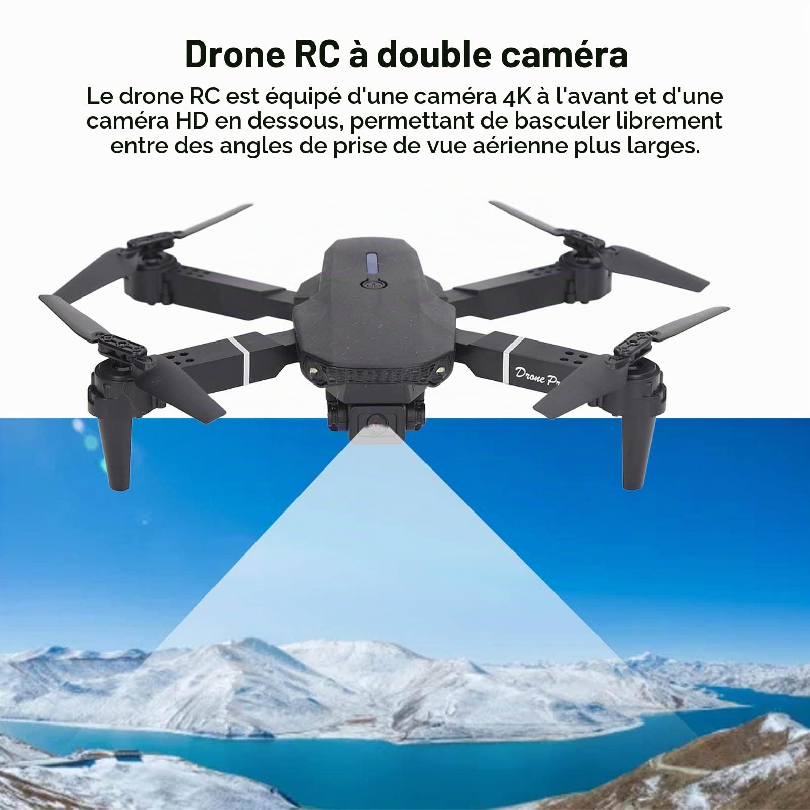 VBESTLIFE Drone E88 avec Double Caméra pour Adultes Débutants, Drone Quadricoptère RC Pliable avec Fonction Vidéo, Contrôle par Application Mobile