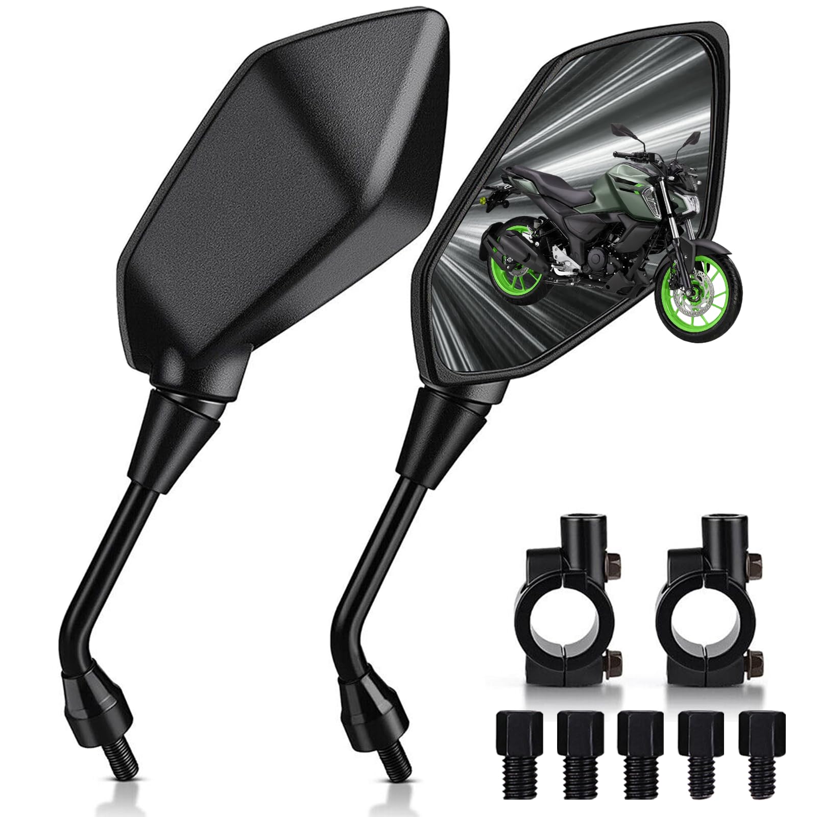 Universal 10mm 8mm Rearview Mirrors with 7/8" Handlebar Mount Side Mirror Fits Motorcycle/ATV for Honda Shadow VTX CMX250 for Kawasaki for Yamaha for Suzuki for BMW Cruisers (Diamond_2)