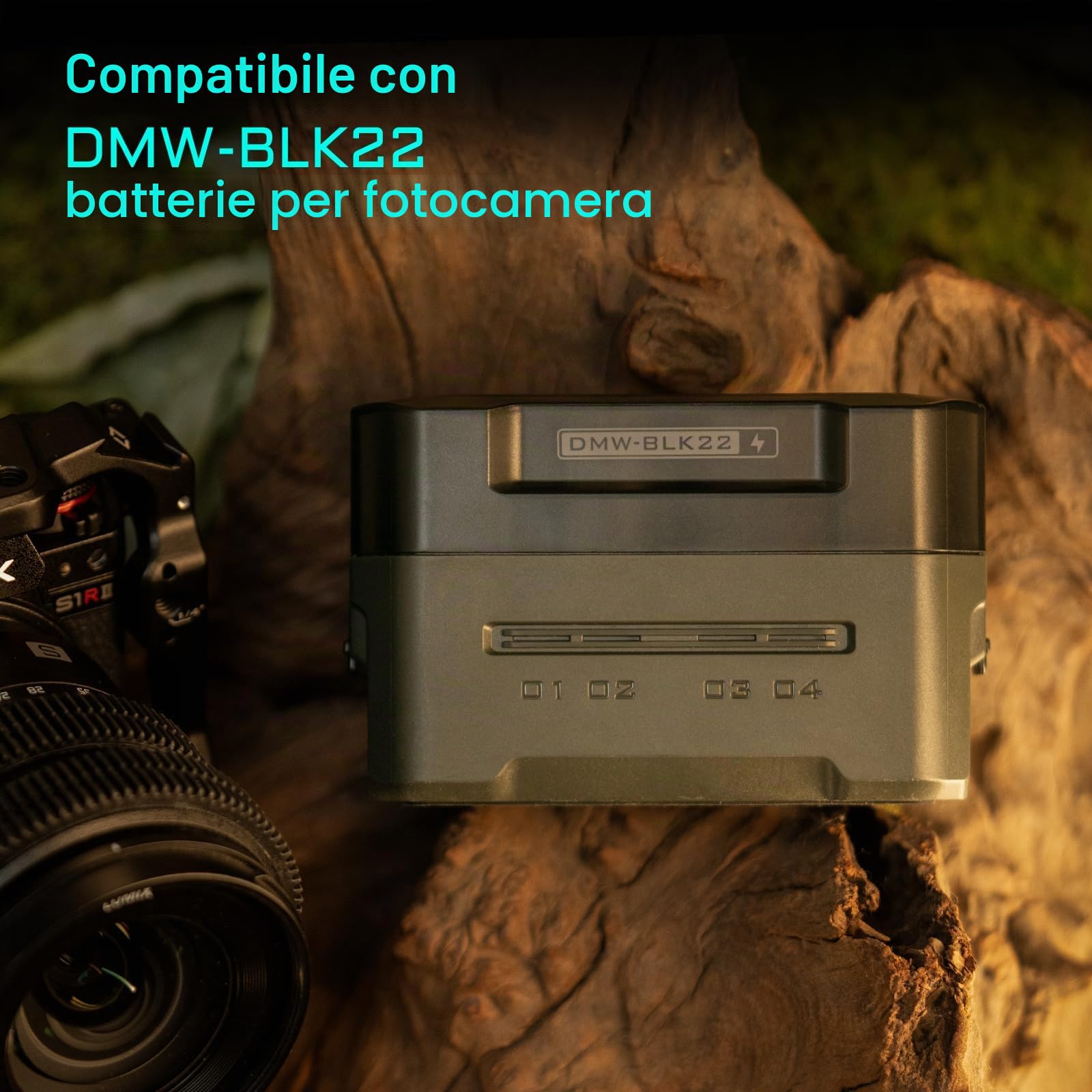Tilta DMW-BLK22 Caricabatterie Custodia di Ricarica a 4 Canali Compatibile con Batterie DMW-BLK22, Stazione di Ricarica Portatile - Verde TBC-BLK22-GN