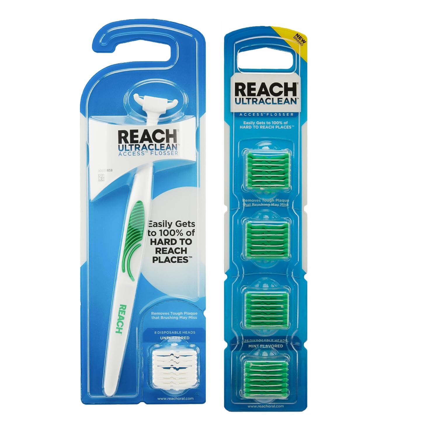 Reach Listerine Ultraclean Access Flosser Refill Heads Mint Flavor & Listerine Ultraclean Access Flosser Starter Kit Bundle | Proper & Durable Oral Care & Hygiene | Effective Plaque Removal