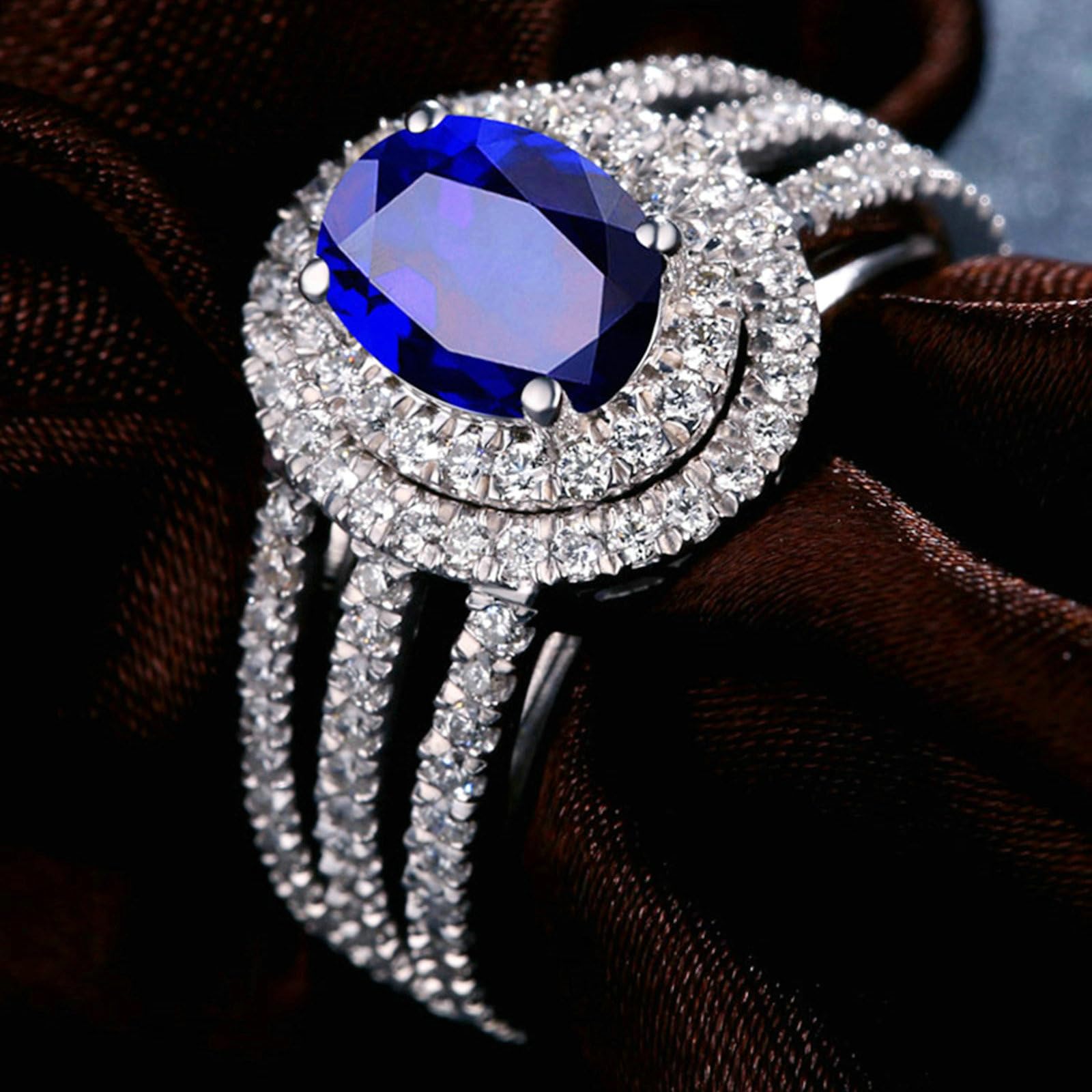 Anillo de mujer de oro 750 de 18 quilates, de compromiso, girasol con zafiro de 1,35 quilates y diamante de 1 ct, anillos de boda para mujer, talla 49 (15,6) 63 (20,1)