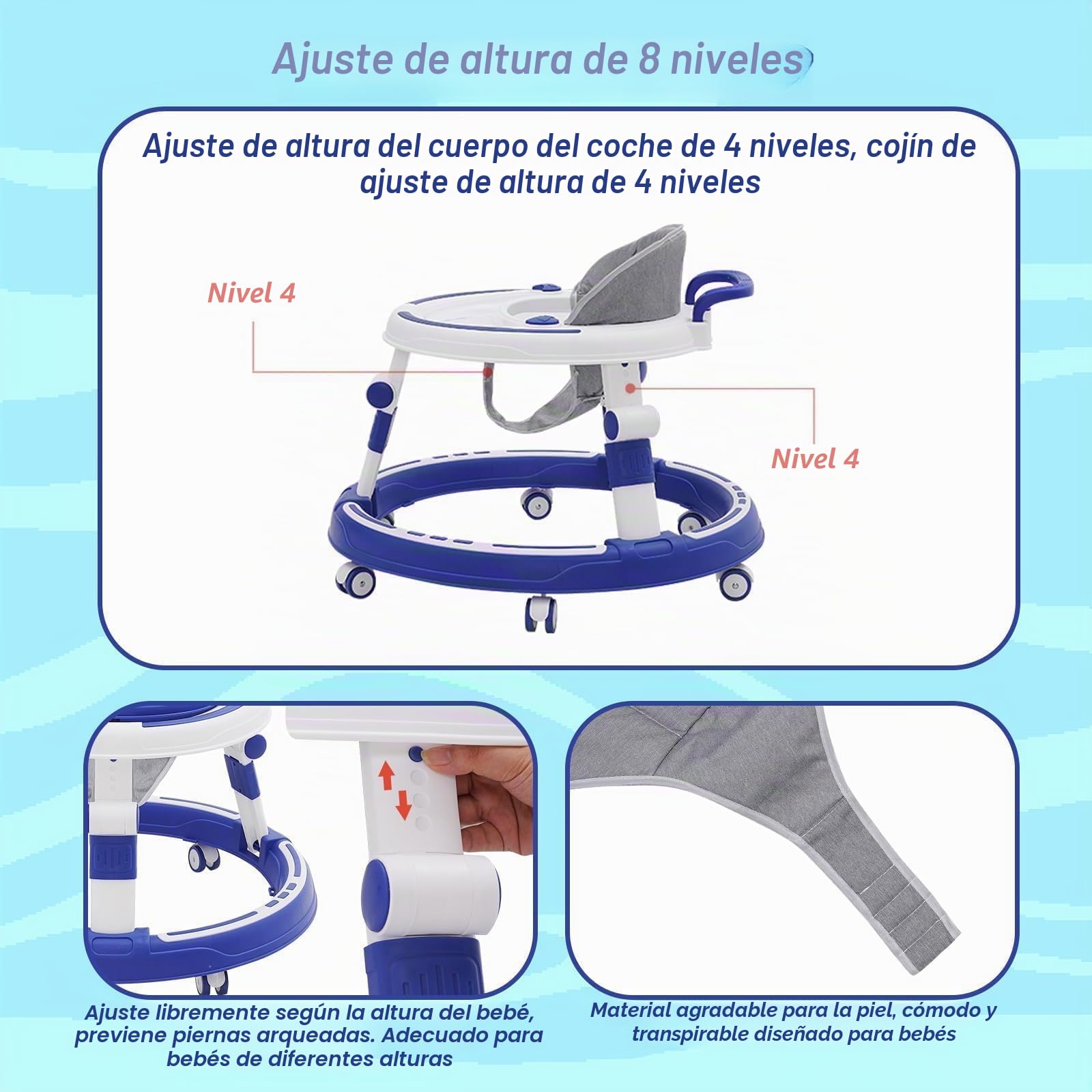Andador Bebes 5 en 1,Con Bandeja Desmontable y Juguetes Musicales,Andador Plegable para Bebés,Tacata Bebe,Apto para Bebés a Partir de 6 Meses