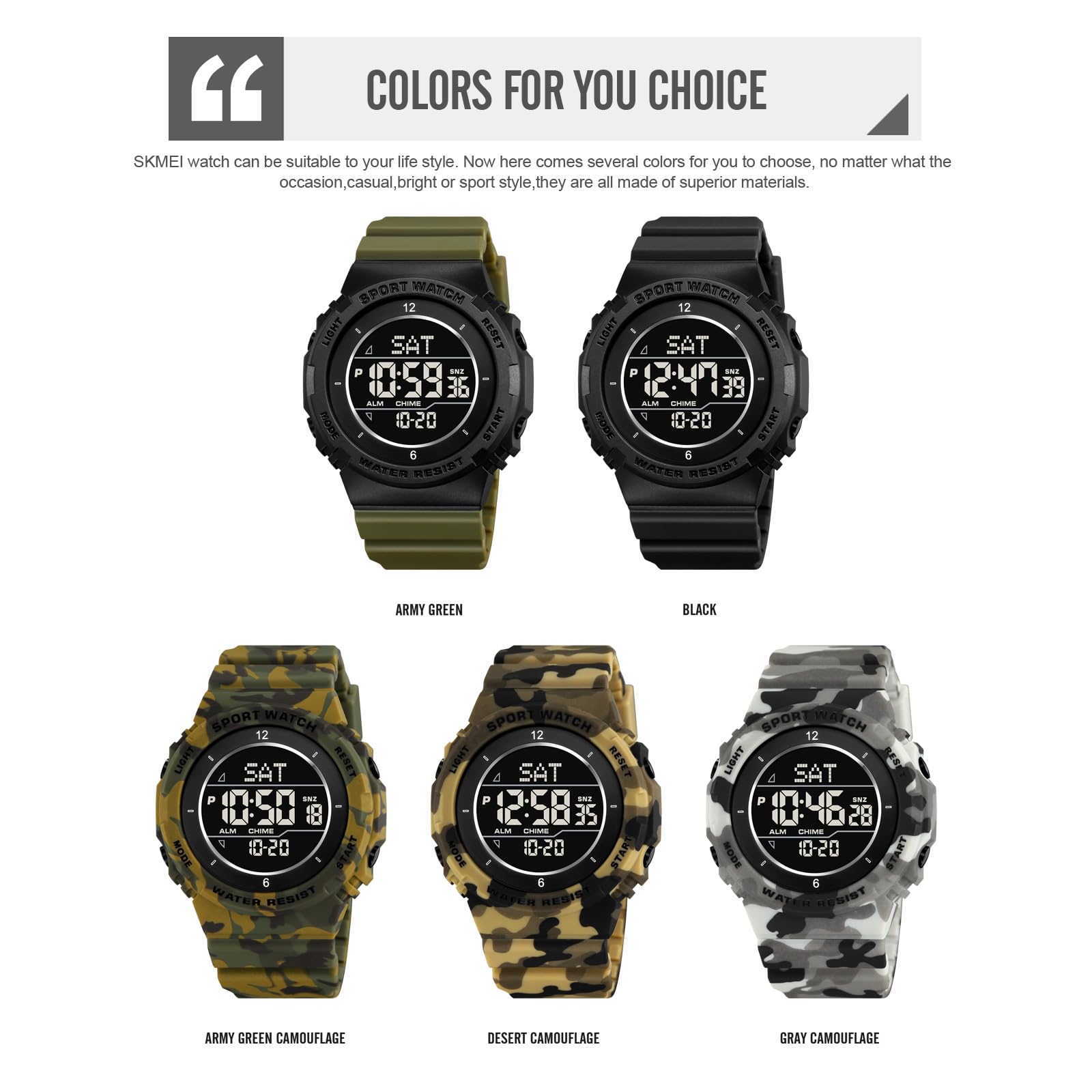 Montre numérique de sport militaire pour homme - Étanche - Écran LED - Grand cadran - Rétroéclairage - Alarme - Chronomètre