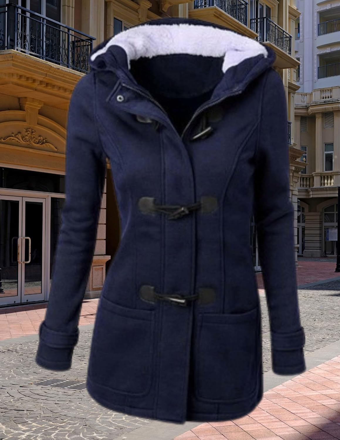 LIZALIG Womens Fashion Horn Button Fleece Thicken Fall Coat with Hood Winter Warm Jacket - Image 5