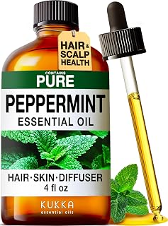 KUKKA Peppermint Essential Oils - 4 Fl Oz - for Hair, Skin, Diffuser, Aromatherapy & DIY Soap Making Scent
