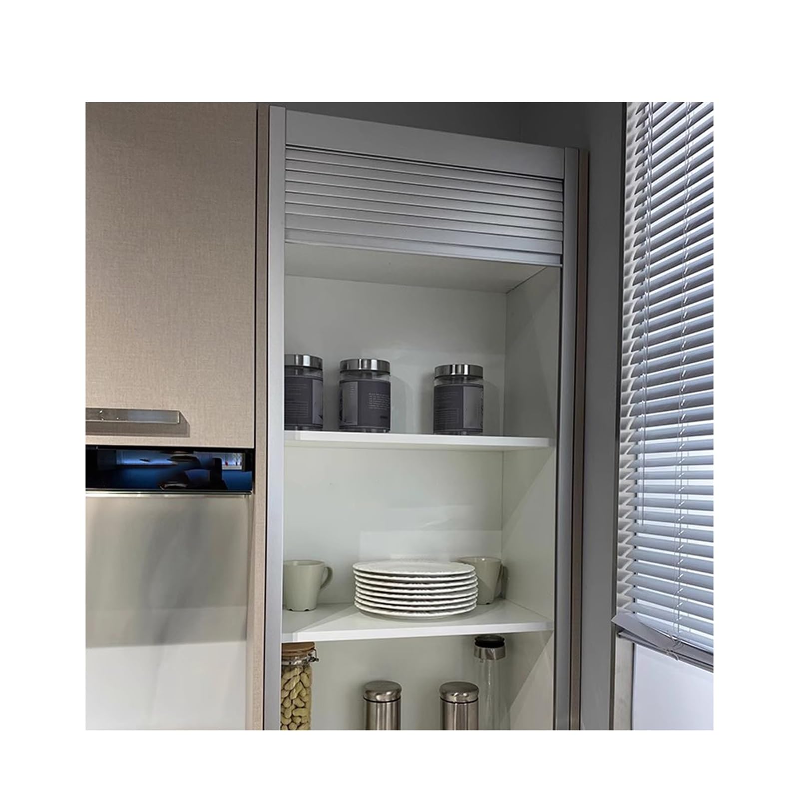 Rideau de cuisine coulissant gain de place avec rail ajustable en alu