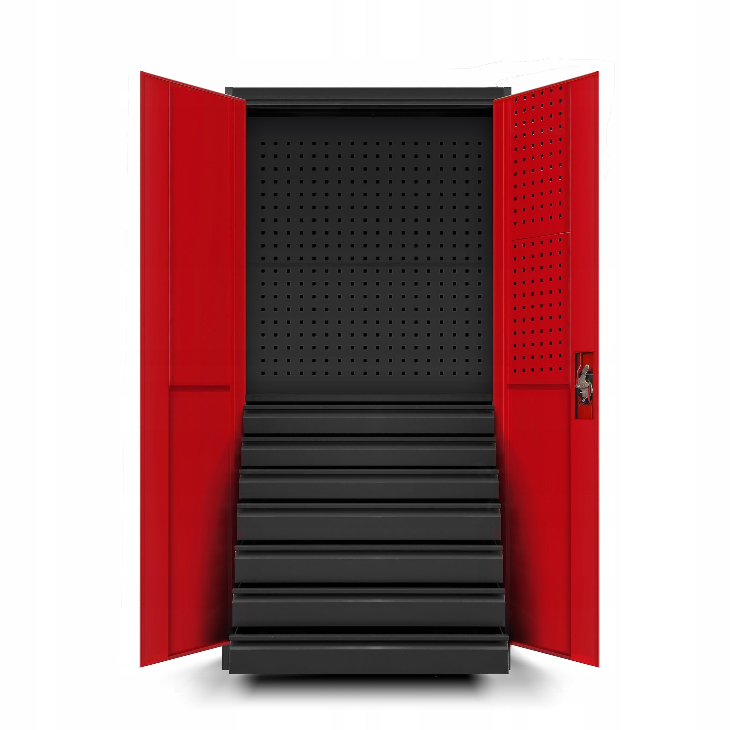 Jan Nowak by Domator24 Werkzeugschrank TC007 Werkstattschrank Garagenschrank Universalschrank Lagerschrank Pulverbeschichtet Flügeltüren Stahlblech 185 cm x 92 cm x 50 cm (anthrazit/rot)