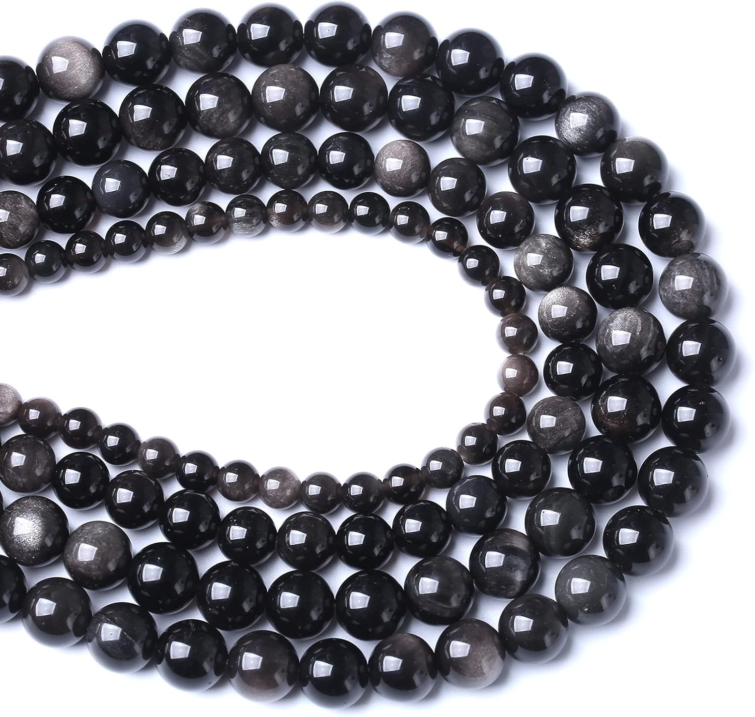 8MM 46PCS Natural Stone Silver Obsidian Loose Beads for Jewelry Making DIY Bracelet - Image 4