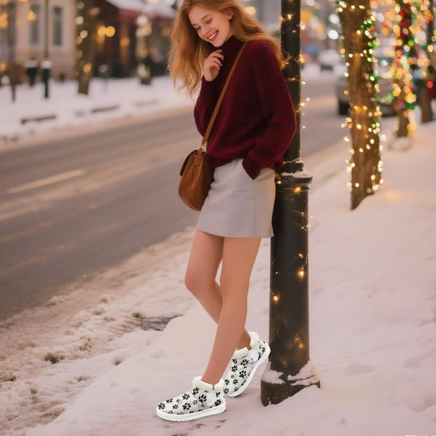 Womens Snow Boots Warm Fur Lined Winter Shoes Anti-slip Slip-on Ankle Booties Short Boots