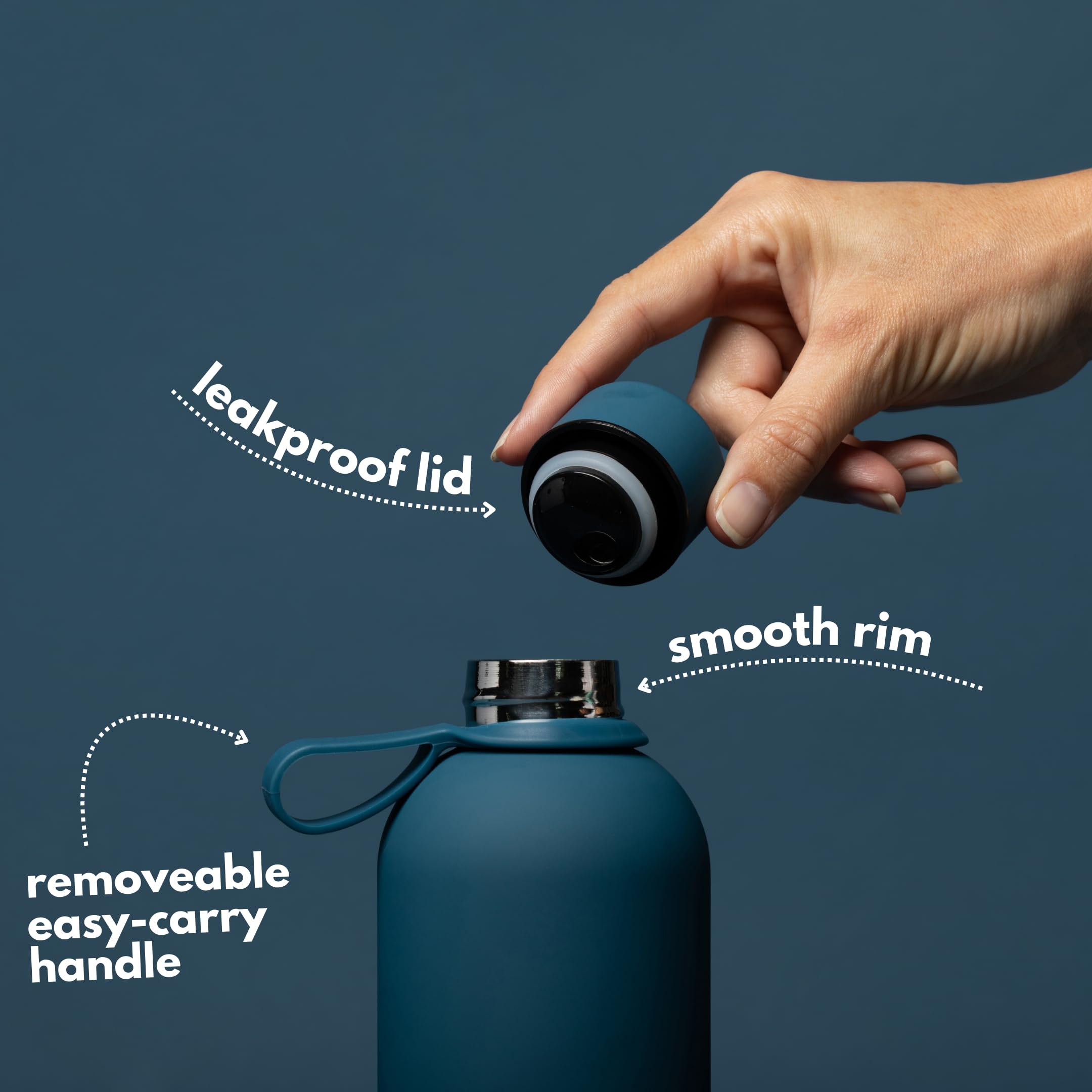 OONA Borraccia termica in acciaio inox, 709,7 g, senza BPA, mantiene caldo o freddo per 12 ore, isolamento sottovuoto a doppia parete e passante per il trasporto (blu notte)