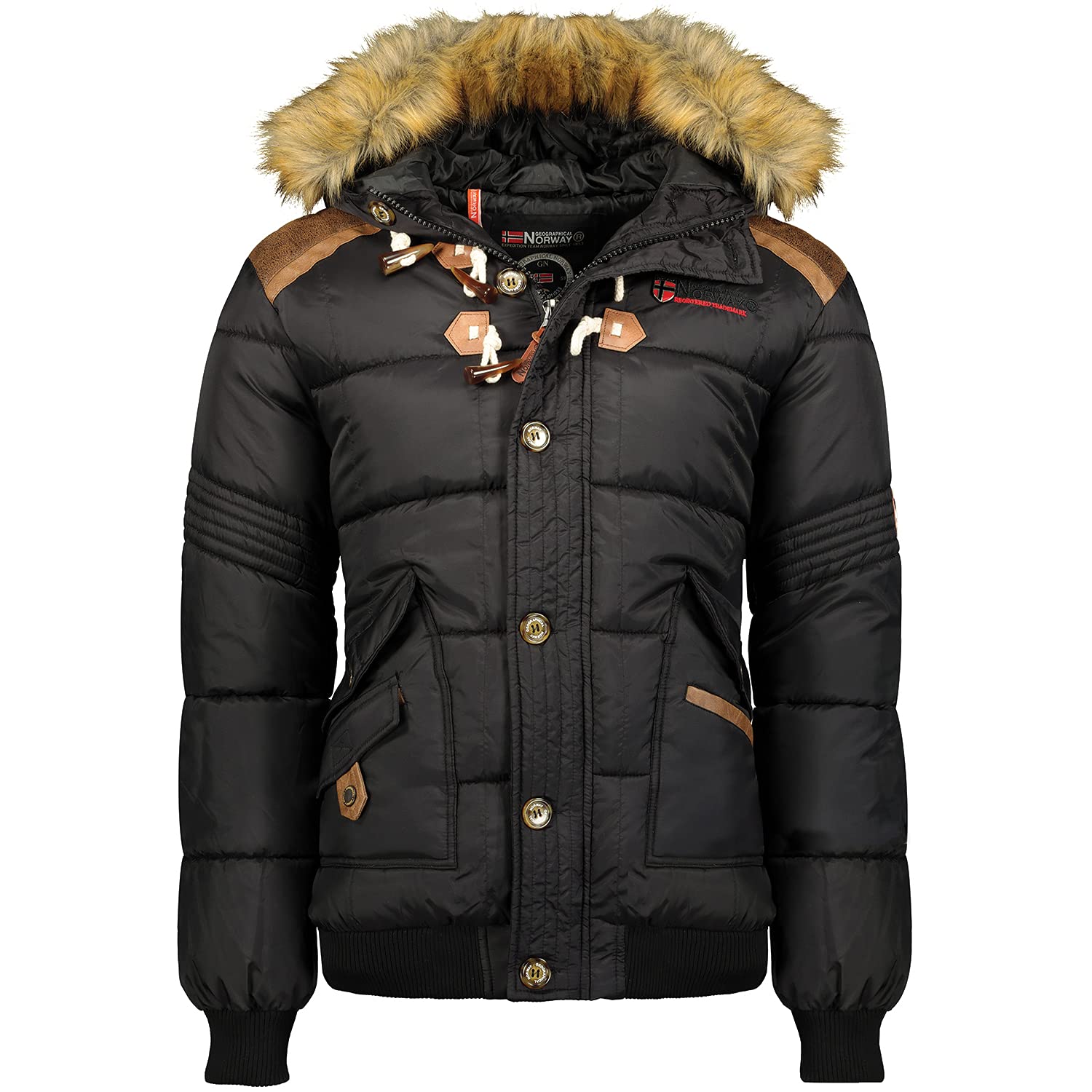 Geographical Norway BELPHEGOR BELL Men - Giacca invernale da uomo in pile trapuntato con cappuccio da uomo – Cappotto in pelliccia impermeabile nero/giacca antivento