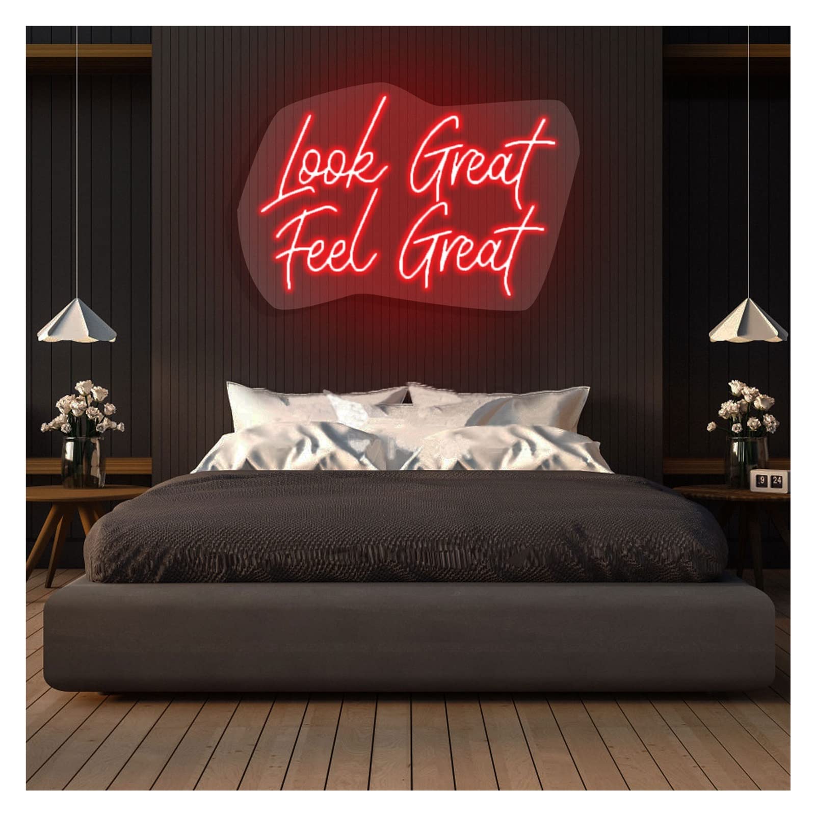Look Great Feel Great Neon Lights Signs Personalized Custom Large LED Acrylic Light Up Neon Sign For Bedroom For Wall Decor Wedding Bar Party Outdoor Happy Birthday(Red,Width 60m)
